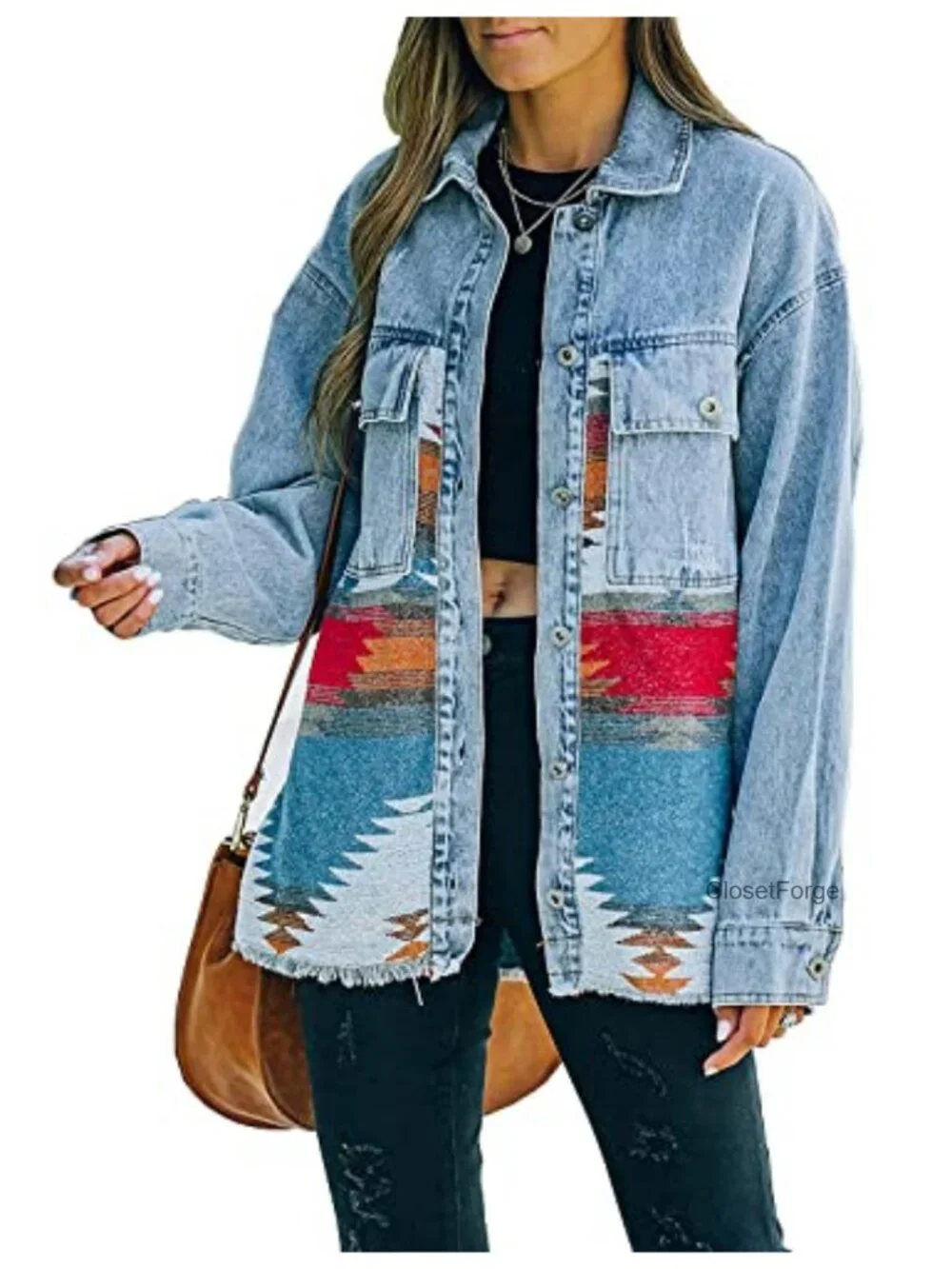 Aztec Print Button Down Shacket Jacket Lightweight Western Long Sleeve